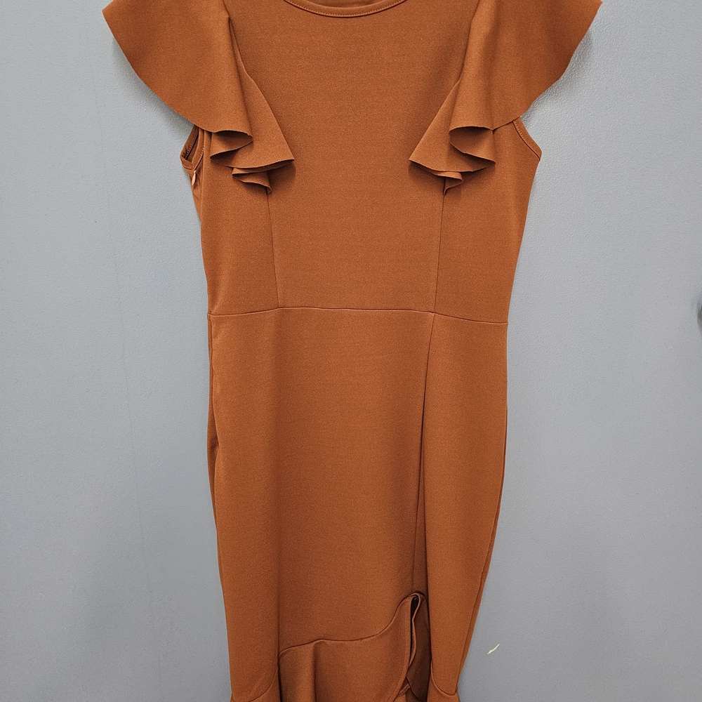 OPOIPIN Chic Asymmetrical Rust Short Party Dress With Flutter Sleeves Size Small - Picture 4 of 7